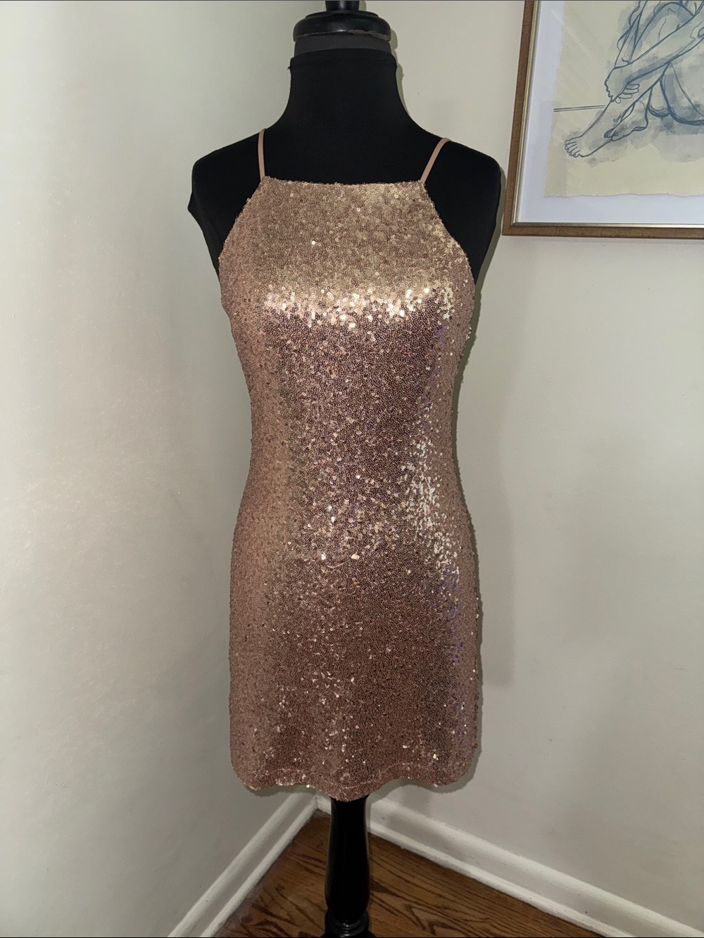 Lulus Gold/Champagne Casmar Sequin Mini Dress-Size Small